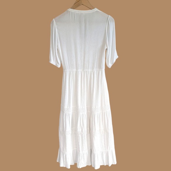 Knox Rose Dress Boho Peasant Hippie White Lace Tiered Drawstring Embroidered XS - Picture 2 of 11